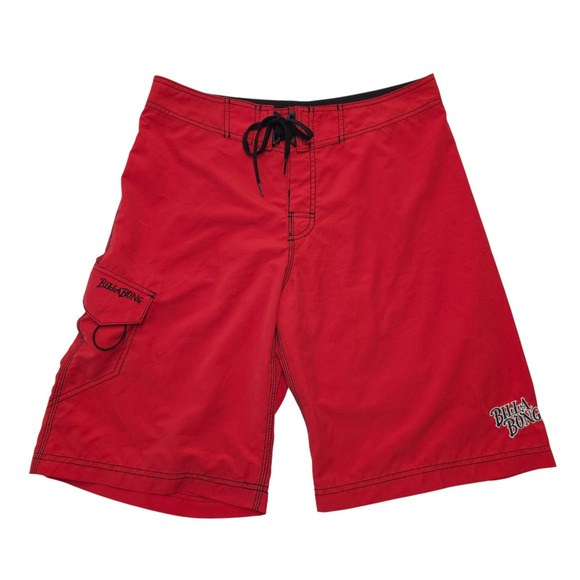 Billabong Mens Red Swim Trunks Board Shorts Drawstring Size 33 - Picture 1 of 12